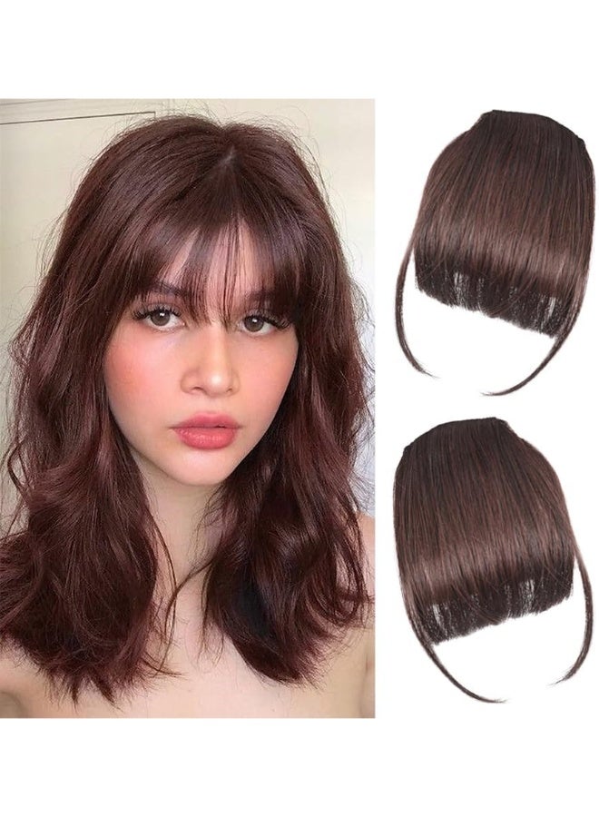 Clip in Bangs for Women, Real Human Hair Air Bangs with Side Temples, Natural Soft Curved Bangs Hairpiece, Wispy Clip on Fringe Extensions for Daily Wear (Dark Brown)2pcs - Image 1