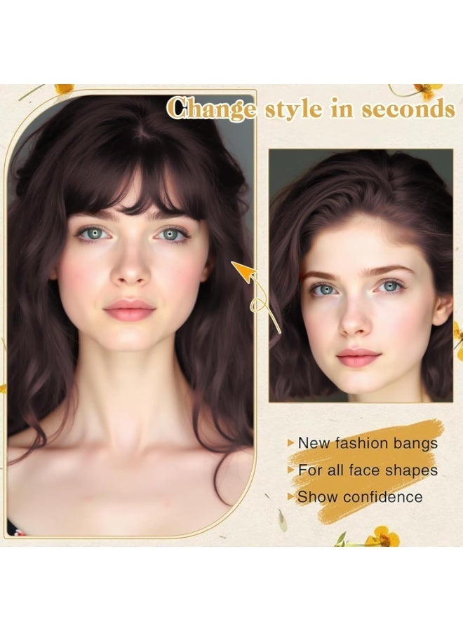Clip in Bangs for Women, Real Human Hair Air Bangs with Side Temples, Natural Soft Curved Bangs Hairpiece, Wispy Clip on Fringe Extensions for Daily Wear (Dark Brown)2pcs - Image 5