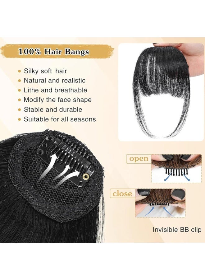 Clip in Bangs for Women, Real Human Hair Air Bangs with Side Temples, Natural Soft Curved Bangs Hairpiece, Wispy Clip on Fringe Extensions for Daily Wear (Dark Brown)2pcs - Image 3