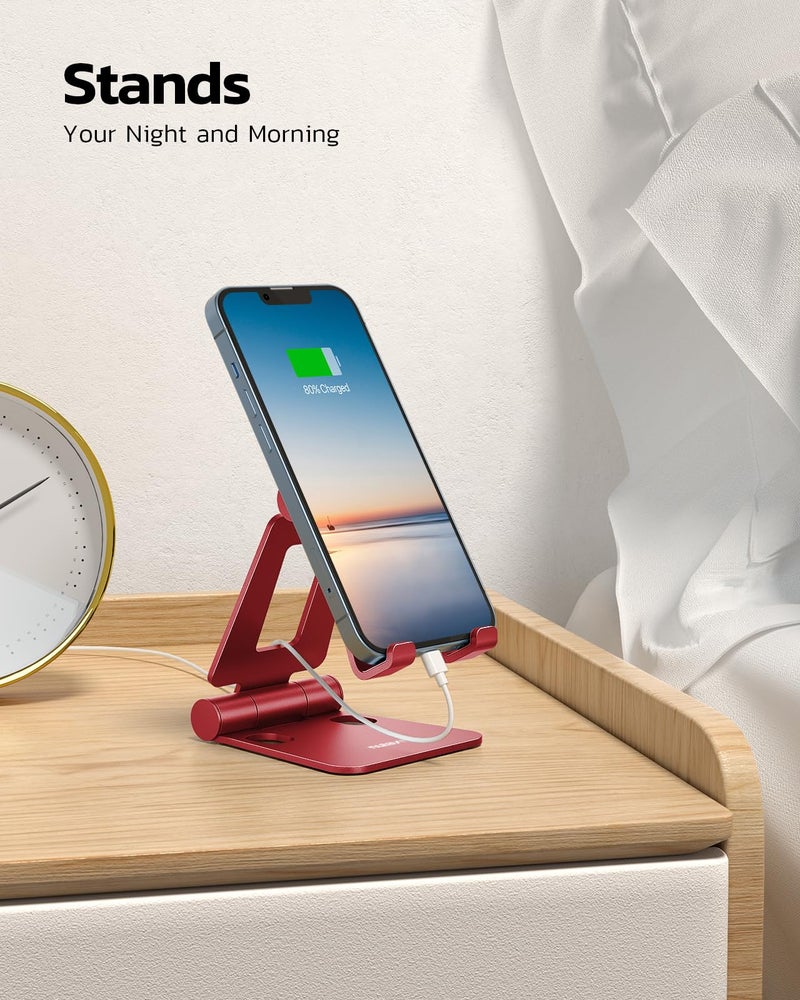 Nulaxy Dual Folding Cell Phone Stand, Fully Adjustable Foldable Desktop Phone Holder Cradle Dock Compatible with iPhone 17 16 15 14 13 12 11 Pro Max Xs Xr X 8, Nintendo Switch, All Phones - Red - Image 3
