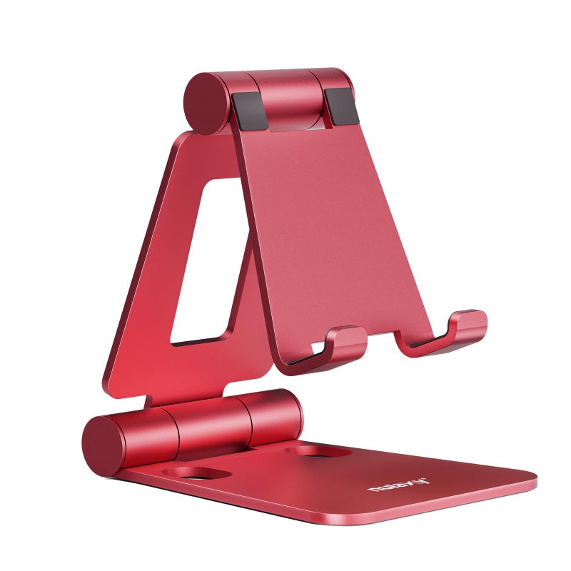 Nulaxy Dual Folding Cell Phone Stand, Fully Adjustable Foldable Desktop Phone Holder Cradle Dock Compatible with iPhone 17 16 15 14 13 12 11 Pro Max Xs Xr X 8, Nintendo Switch, All Phones - Red - Image 1