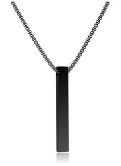 MARIO DRAFTS Stainless Steel Vertical Bar Pendant Necklace with Box Chain, Black  - Image 1