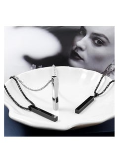 MARIO DRAFTS Stainless Steel Vertical Bar Pendant Necklace with Box Chain, Black  - Image 3