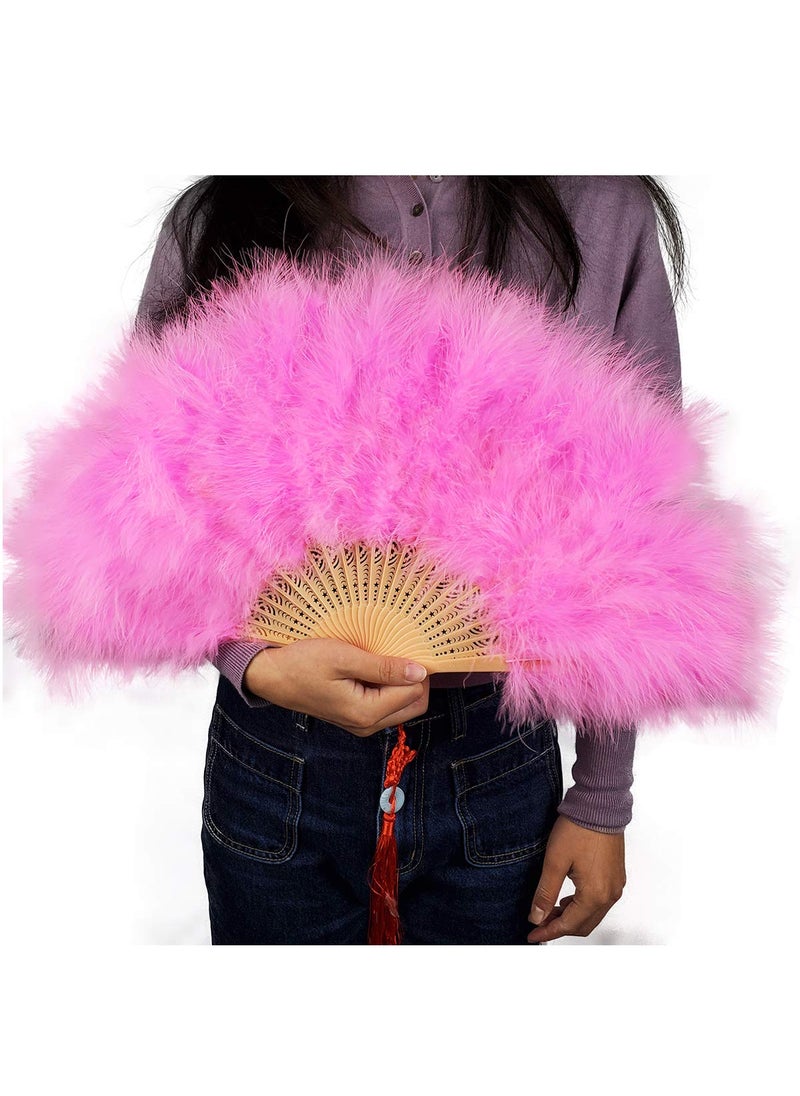 HAPPY FEATHER Happy Feather Handheld Marabou Feather Fan 1920s Vintage Style Flapper Hand Fan for Costume Party and DancingPink 