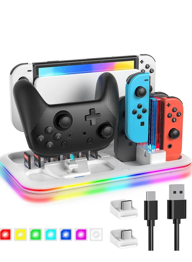 Y&D Download Customer Images RGB Switch Controller Charger Dock Station for Nintendo & OLED Model Joycon, Charging Docking Stand 4 Joy Cons and Pro with LED Indicator 8 Game Slots  - Image 1