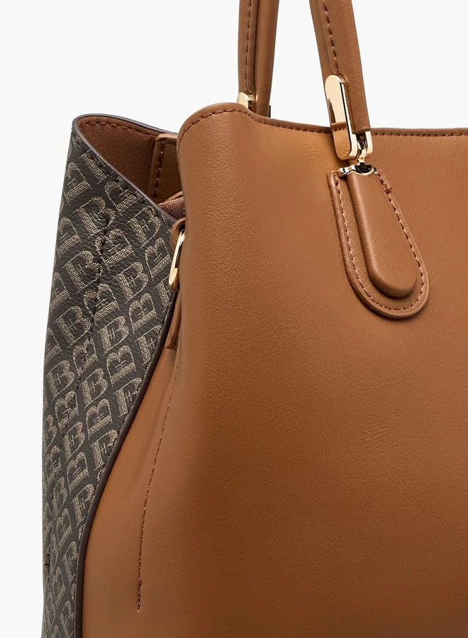 Flora Bella By Shoexpress Women Monogram Print Tote Bag with Handles and Zip Closure