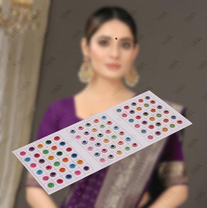 VAMA Fashions Forehead Rhinestone Stick Bindi Patta kumkum Stone Sticker Bindis Card Set for Women Girls 5 Cards Multicolour Stone Sticker - Image 4