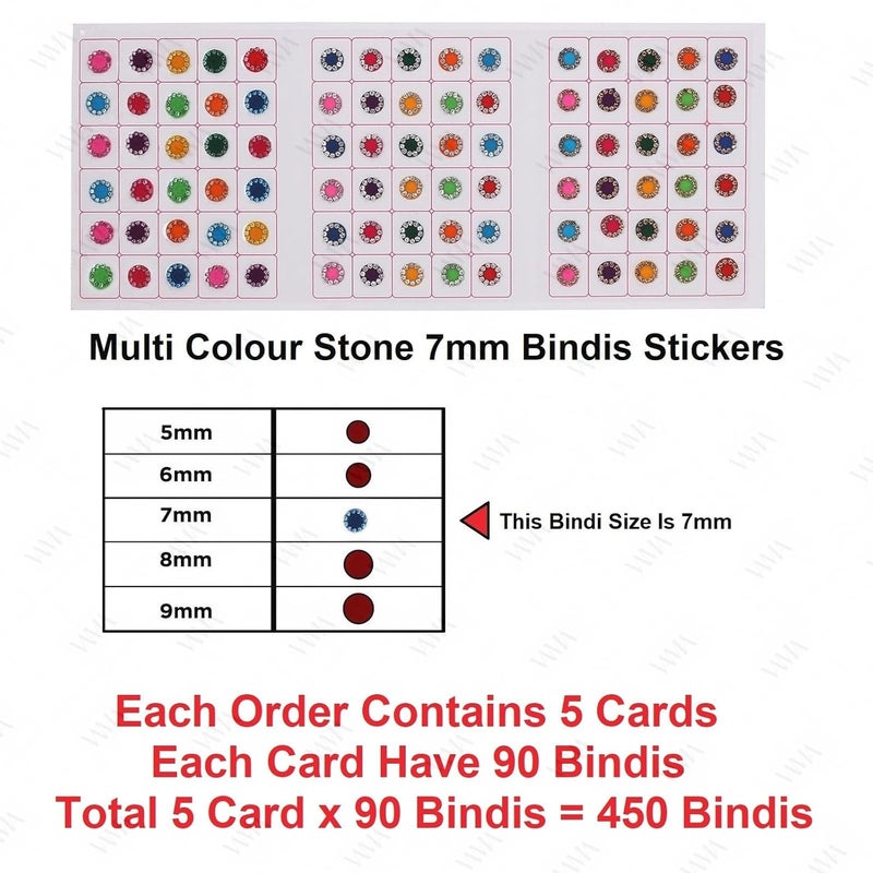 VAMA Fashions Forehead Rhinestone Stick Bindi Patta kumkum Stone Sticker Bindis Card Set for Women Girls 5 Cards Multicolour Stone Sticker - Image 5