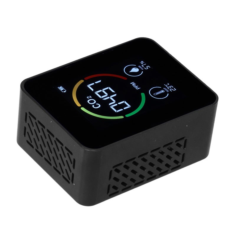Carbon Dioxide Monitor: Black Portable Infrared Detection Monitor - High Accuracy Colorful Led Display Air Quality Monitor for Home Kitchen Bedroom Outdoor Use - Image 3