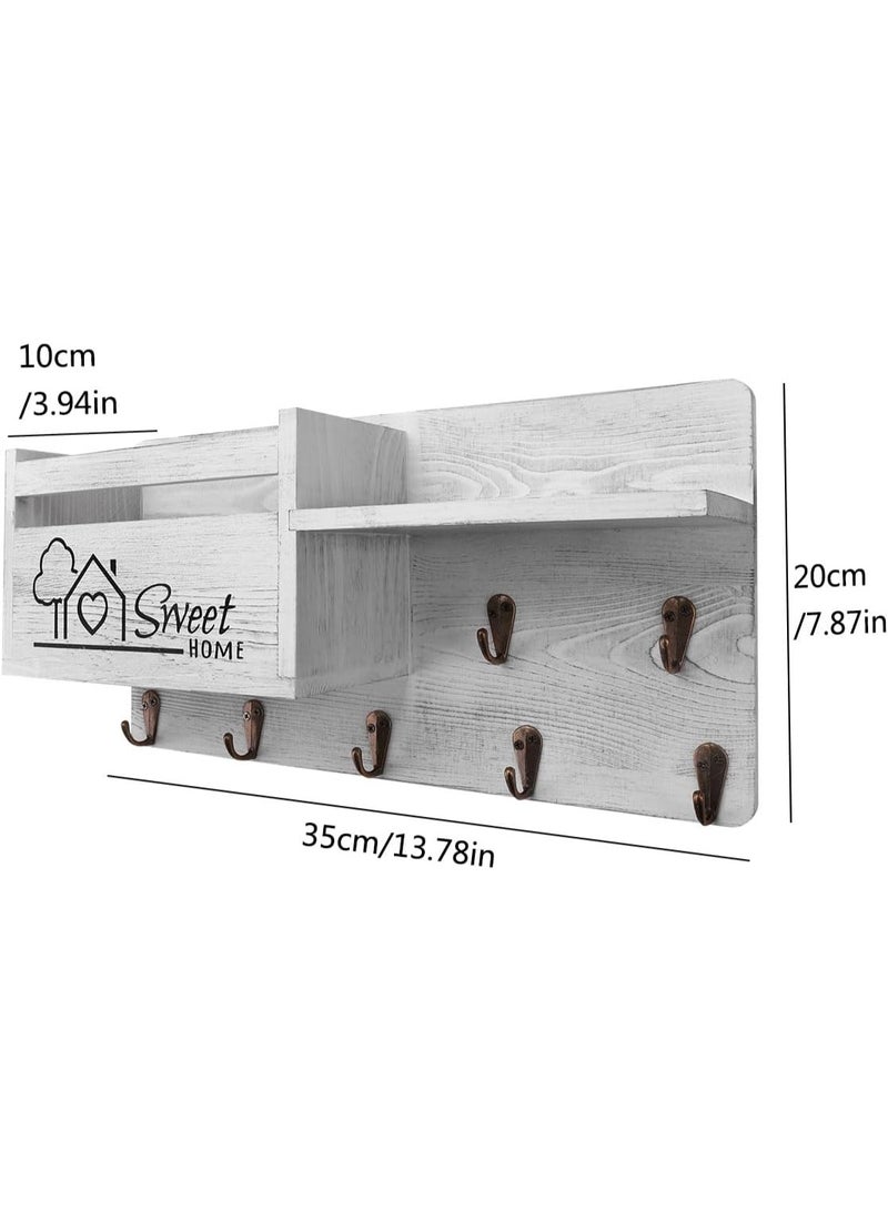 Gocokia Key Hanger Organizer, Mail and Key Holder for Wall Decorative, Wall Shelf with 7 Key Hooks, Wall Mounted Key Hangers with Mailbox, Home Decor (White) - Image 3