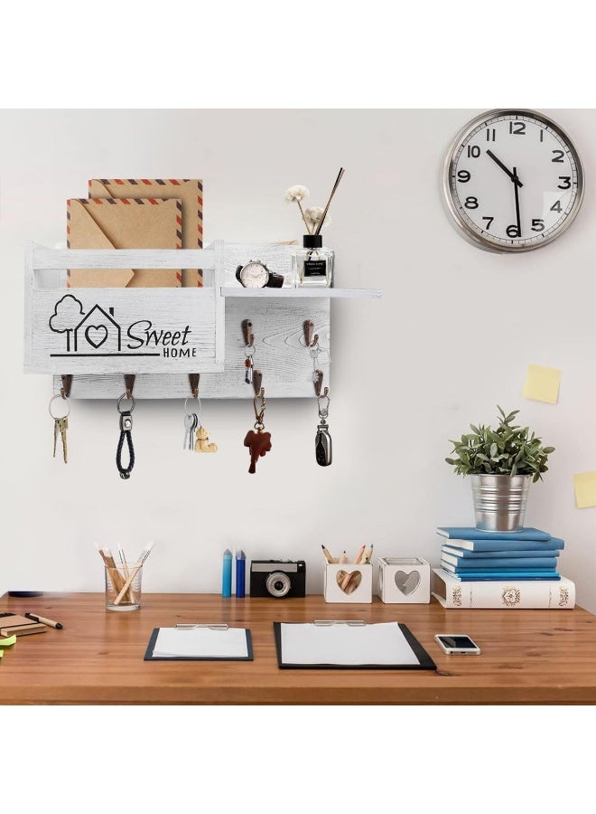 Gocokia Key Hanger Organizer, Mail and Key Holder for Wall Decorative, Wall Shelf with 7 Key Hooks, Wall Mounted Key Hangers with Mailbox, Home Decor (White) - Image 2