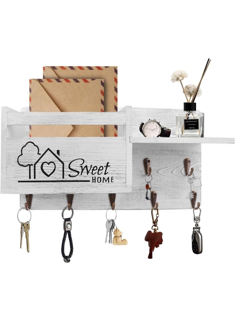 Gocokia Key Hanger Organizer, Mail and Key Holder for Wall Decorative, Wall Shelf with 7 Key Hooks, Wall Mounted Key Hangers with Mailbox, Home Decor (White) - Image 4