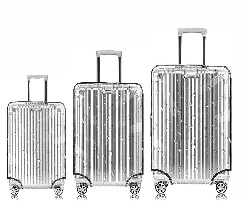 Fancy Walas Combo of 3 Trolley Bag Cover/Suitcase Bag Cover/Waterproof Dustproof Luggage Cover for Wheeled Luggage/Zippered Clear PVC Suitcase Covers Protectors (20 inch, 24 inch, 28 inch Combo of 3) - Image 1