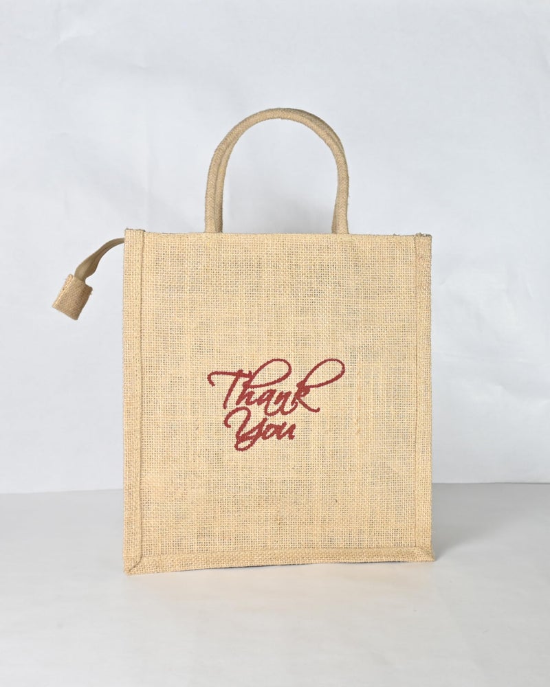 Soman Jute Ecofriendly Return Gift Bags Thank You Printed with Zip Natural Pack of 10 Bags - Image 3