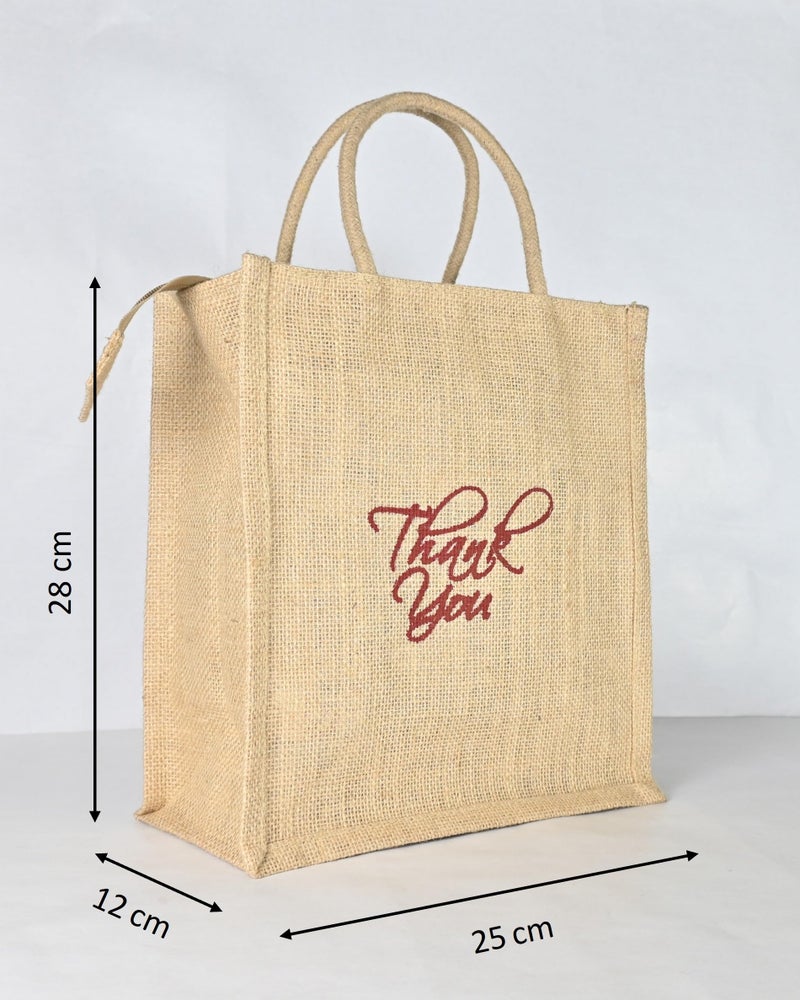 Soman Jute Ecofriendly Return Gift Bags Thank You Printed with Zip Natural Pack of 10 Bags - Image 4