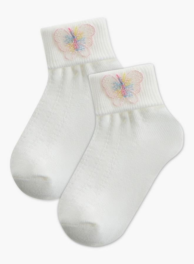 Flora Bella By Shoexpress Pack of 2 Flora Bella Girls Socks with Butterfly Embroidery Ramadan Collection - Image 1