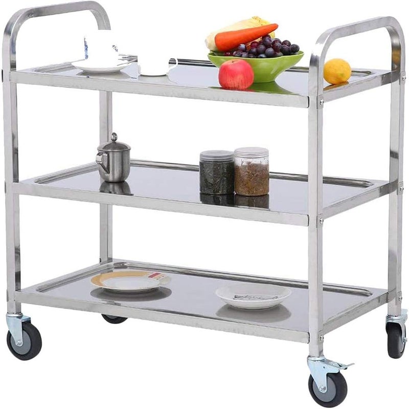 windforgecraft Stainless Steel 3-Tier Kitchen Cart Kitchen, with Wheels and Handle 3-Tier Kitchen Trolley Serving Cart, Food Storage Shelf for Restaurant Hotels Home - Image 1