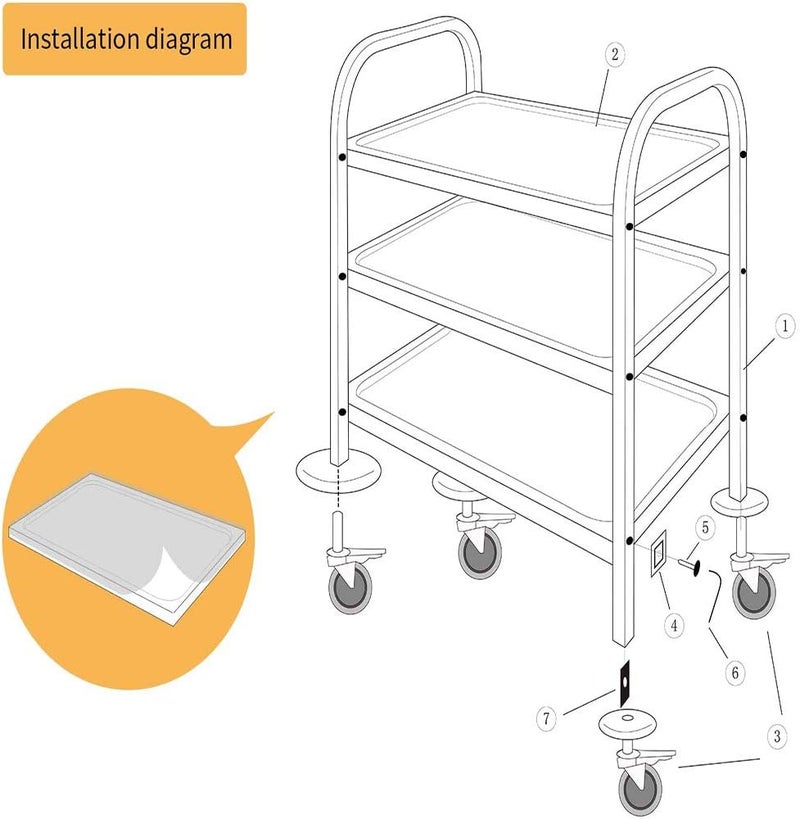 windforgecraft Stainless Steel 3-Tier Kitchen Cart Kitchen, with Wheels and Handle 3-Tier Kitchen Trolley Serving Cart, Food Storage Shelf for Restaurant Hotels Home - Image 5