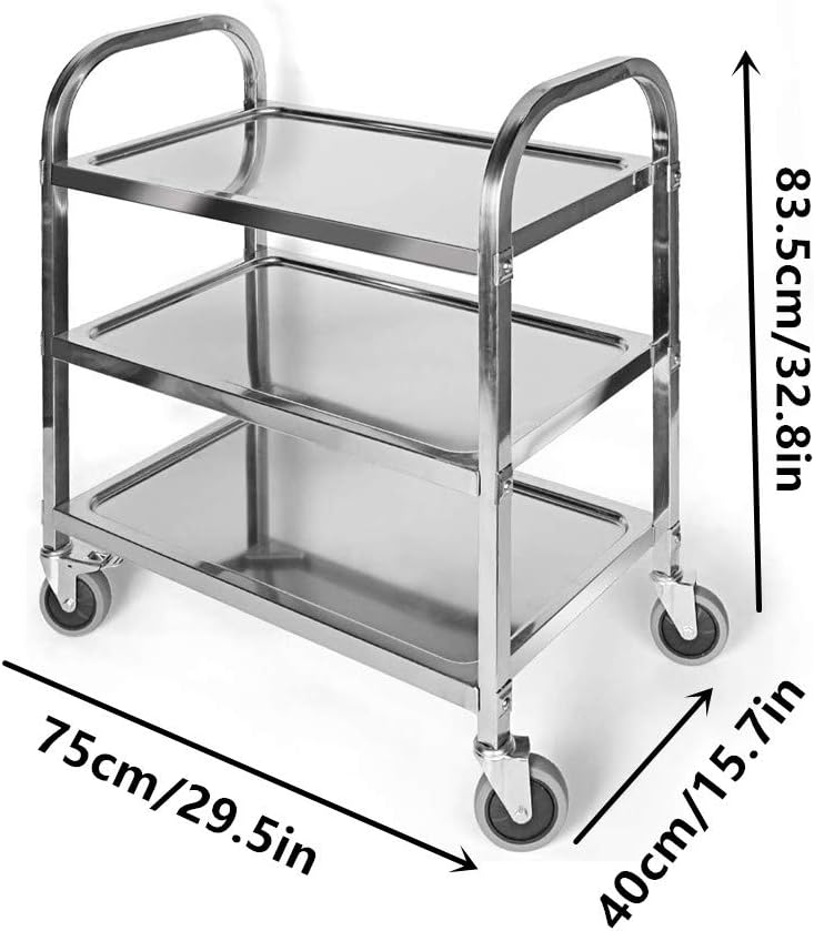 windforgecraft Stainless Steel 3-Tier Kitchen Cart Kitchen, with Wheels and Handle 3-Tier Kitchen Trolley Serving Cart, Food Storage Shelf for Restaurant Hotels Home - Image 2