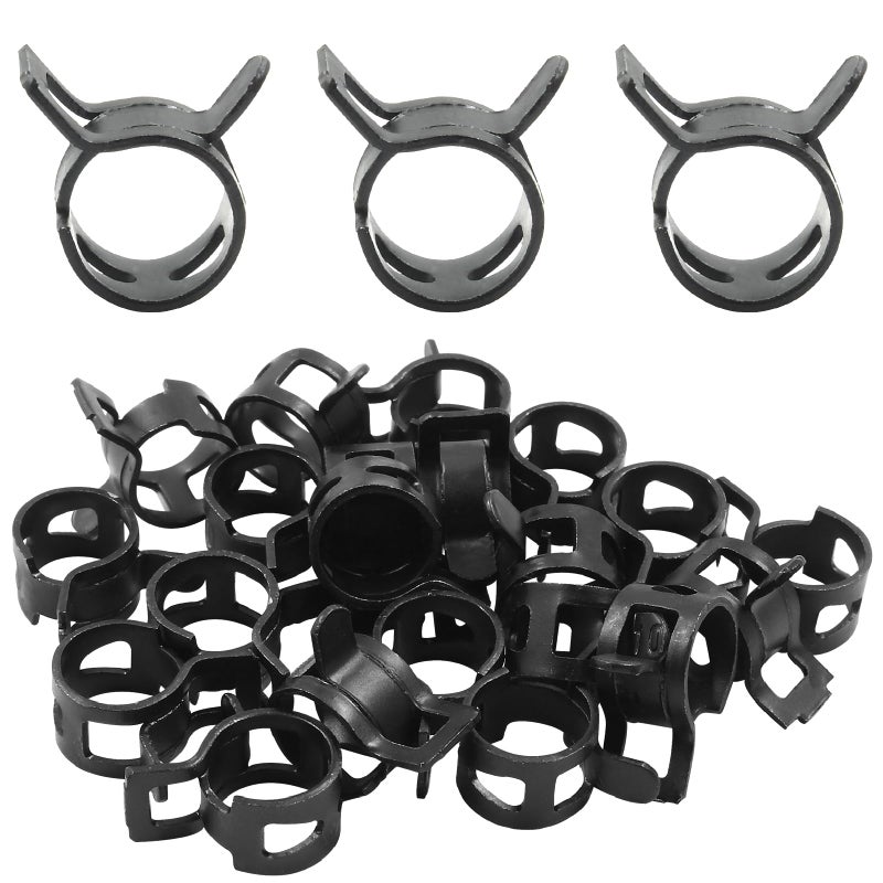 Rierdge 20 Pcs 3/8 Inch ID Spring Band Type Clamps, 10mm Fuel Hose Clamps Fasteners, Black Spring Hose Clip for Fuel Hose Line Water Pipe Air Tube Hose - Image 1