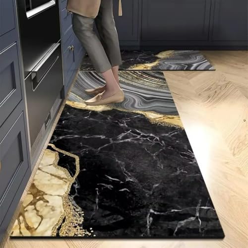 Clefairy Anti Fatigue Kitchen Mat Cushioned 2 Piece Kitchen Rugs Non Slip Waterproof Kitchen Floor Mats Gold Kitchen Accessories and Decor Comfort Memory Foam Kitchen Mats for Floor Laundry Room - Image 1