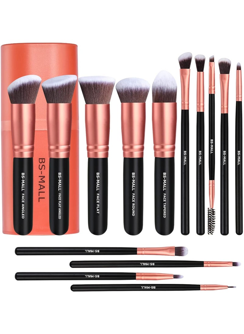 BS Mall BS-MALL Makeup Brush Set 14 Pcs Premium Synthetic Foundation Powder Concealers Eye Shadows , Rose Golden  - Image 1