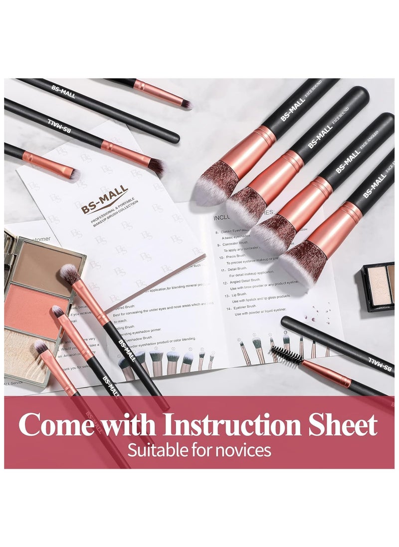 BS Mall BS-MALL Makeup Brush Set 14 Pcs Premium Synthetic Foundation Powder Concealers Eye Shadows , Rose Golden  - Image 5