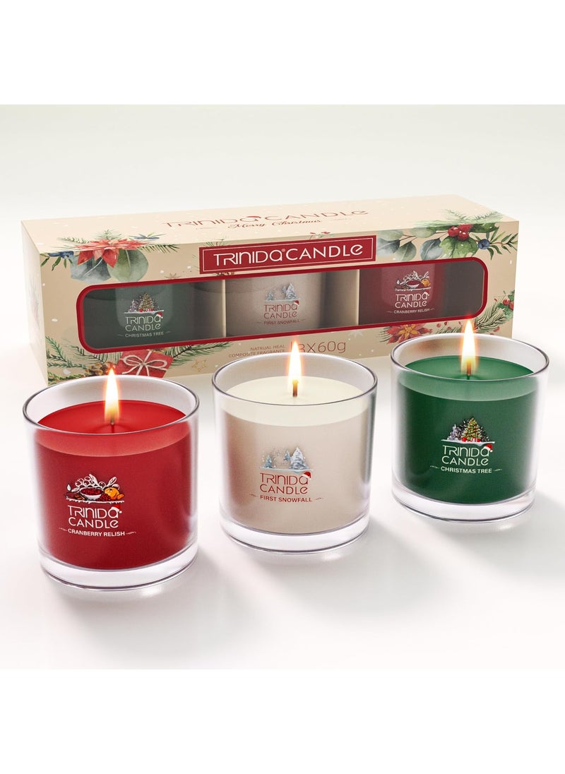 TRINIDa TRINIDa Christmas Candles for Women, Scented Candles for Men, 3 Christmas Tree Holiday Candles, Balsam Fir & Apple & Pine Candle Set | Green, Red, White, 6.5 Oz 
