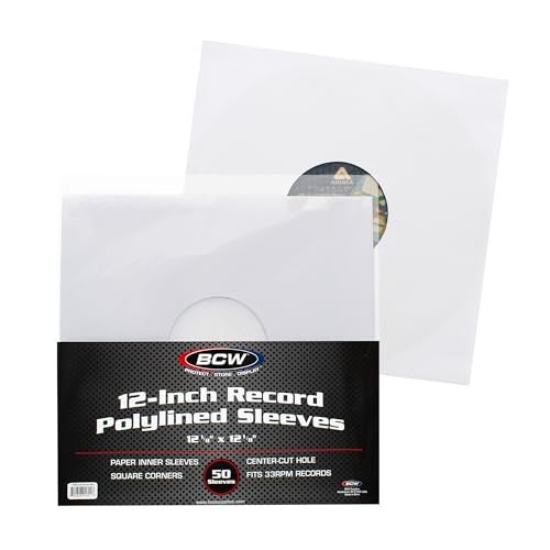 BCW 12Inch Vinyl LP Record Sleeves 50 Pack White Polylined Inner Protective Sleeves with Center Hole for Vinyl Records AcidFree Scratch Resistant Ideal for DJs and Collectors - Image 1