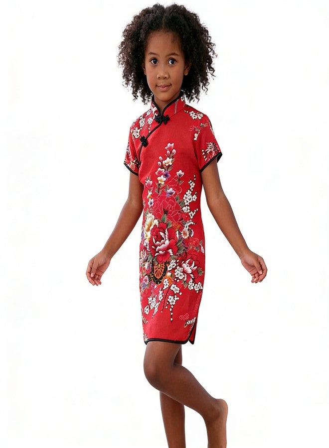 SZCQ Foral Baby Girls Dress New Year Qipao Vintage Chinese Cheongsam Princess Costume (Hot Red, 10) - Image 4