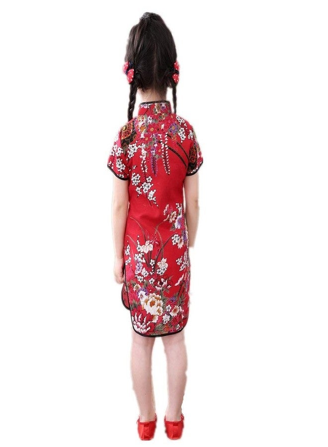 SZCQ Foral Baby Girls Dress New Year Qipao Vintage Chinese Cheongsam Princess Costume (Hot Red, 10) - Image 3