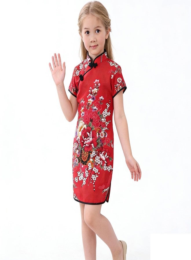 SZCQ Foral Baby Girls Dress New Year Qipao Vintage Chinese Cheongsam Princess Costume (Hot Red, 10) - Image 2