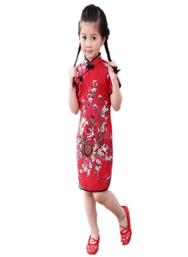 SZCQ Foral Baby Girls Dress New Year Qipao Vintage Chinese Cheongsam Princess Costume (Hot Red, 10) - Image 5