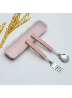 VANRA VANRA 2-Piece Children Flatware Set 18/10 Stainless Steel Child Tableware Set Silver Cutlery Set Silverware Dinner Utensils Spoon Fork Set with Travel Case for Kids (Chrome Finished) (Pink)  - Image 4