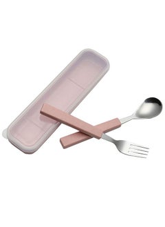 VANRA VANRA 2-Piece Children Flatware Set 18/10 Stainless Steel Child Tableware Set Silver Cutlery Set Silverware Dinner Utensils Spoon Fork Set with Travel Case for Kids (Chrome Finished) (Pink)  - Image 1