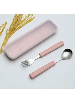 VANRA VANRA 2-Piece Children Flatware Set 18/10 Stainless Steel Child Tableware Set Silver Cutlery Set Silverware Dinner Utensils Spoon Fork Set with Travel Case for Kids (Chrome Finished) (Pink)  - Image 3