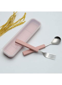 VANRA VANRA 2-Piece Children Flatware Set 18/10 Stainless Steel Child Tableware Set Silver Cutlery Set Silverware Dinner Utensils Spoon Fork Set with Travel Case for Kids (Chrome Finished) (Pink)  - Image 2