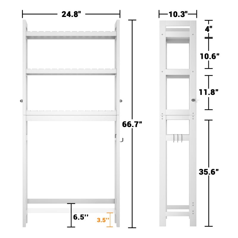 Homykic Over The Toilet Storage, Bamboo Over Toilet Bathroom Organizer Rack, Freestanding Bathroom Shelves Above Toilet Storage with 3 Hooks, Bathroom Space Saver, No Rust, Easy to Assemble, White - Image 5