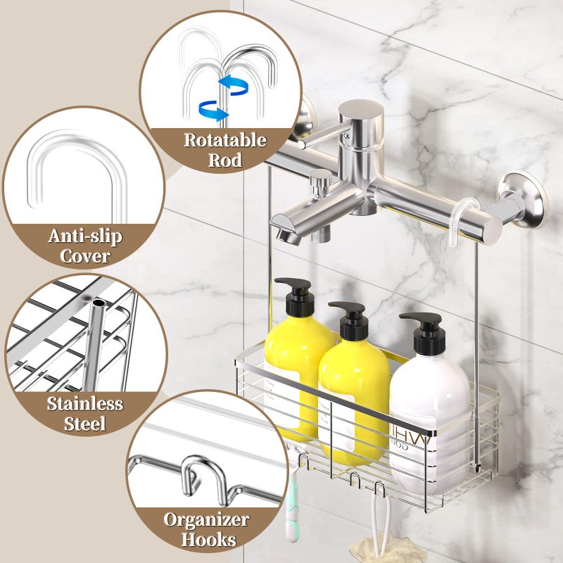 DELLAN Hanging Shower Organizer, Shower Rack with Hooks Over the Door, Bathroom Shower Caddy and Basket - Image 4