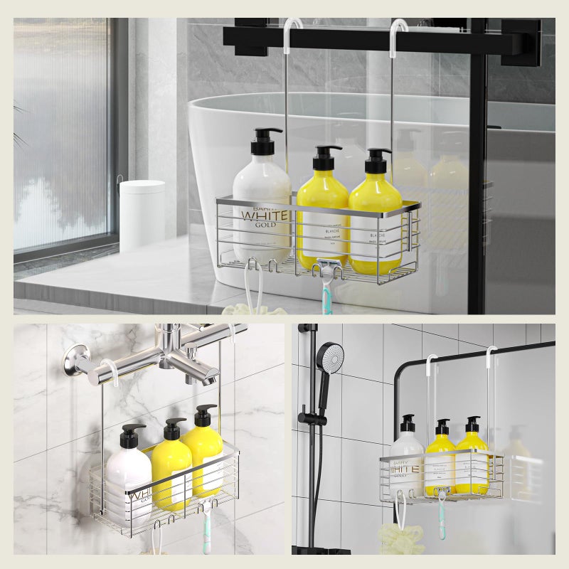 DELLAN Hanging Shower Organizer, Shower Rack with Hooks Over the Door, Bathroom Shower Caddy and Basket - Image 2