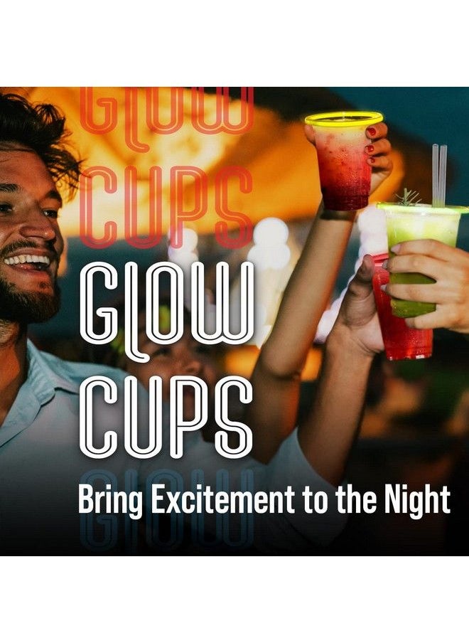 IMPRESA - [36 Pack] Glow Cups With Multi Color Neon Glow Sticks For Parties Clear Plastic Glowing Party Cups Glow In The Dark Party Supplies Glow In The Dark Party Favors Glow In The Dark Cups 16 Oz - Image 1