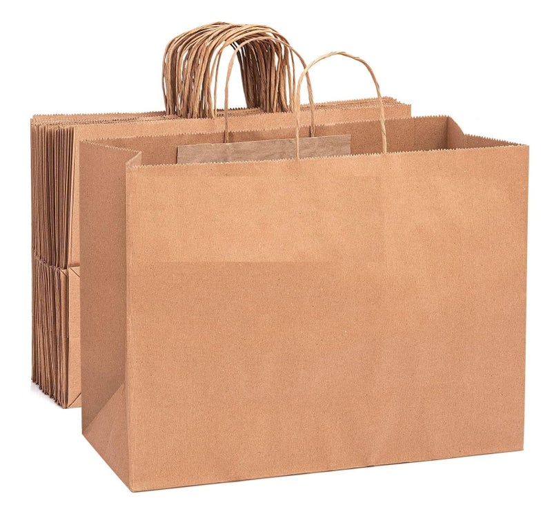 Amit Marketing Kraft Paper Bag with Handle I Large Brown Paper Gift Bags (15X4.5X12 Inch) for Return Gifts, Wedding, Birthday, Party Favours, Shopping, Retail, Grocery, Craft & Business Use - 10 Pcs - Image 1