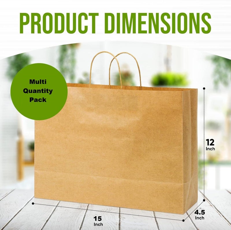 Amit Marketing Kraft Paper Bag with Handle I Large Brown Paper Gift Bags (15X4.5X12 Inch) for Return Gifts, Wedding, Birthday, Party Favours, Shopping, Retail, Grocery, Craft & Business Use - 10 Pcs - Image 2
