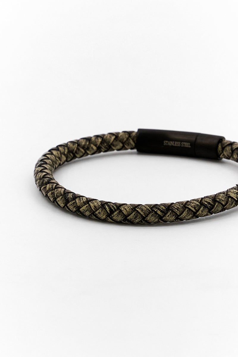 Steeltime Men Braided Leather Stainless Steel Clasp Bracelet, Multicolor - Image 2