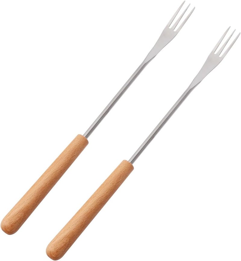 6pcs Wood Handle Stainless Steel Fondue Forks Heat-resistant Fruit Food Sticks for Outdoor Barbecue Camping Kitchen Use - Image 5