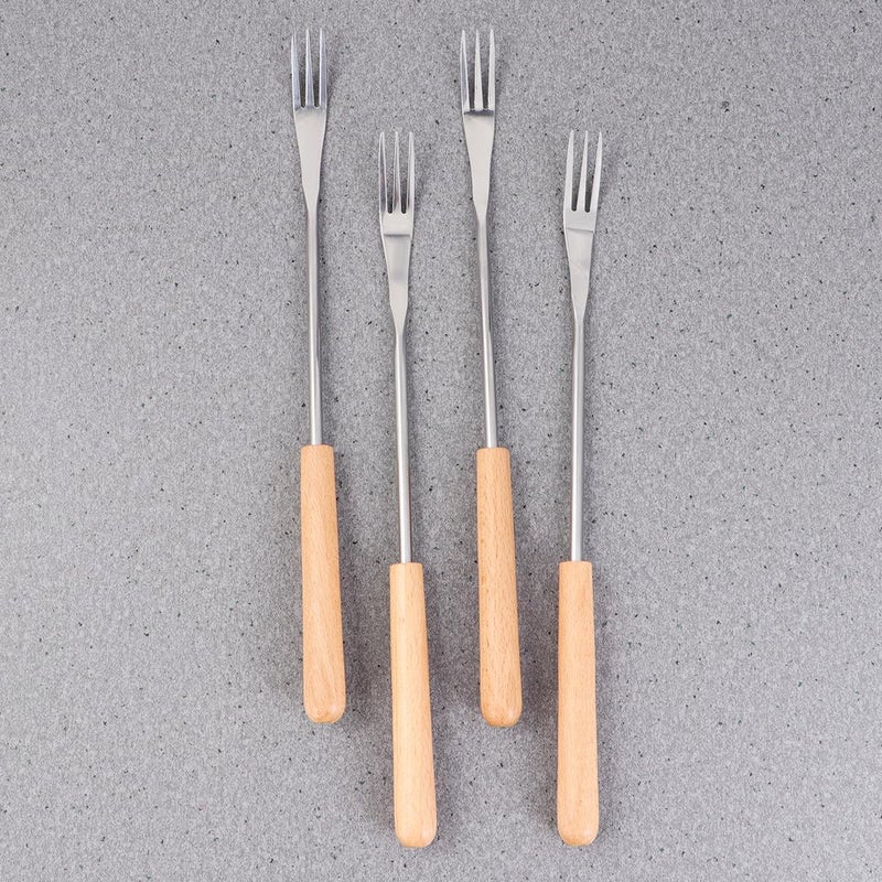 6pcs Wood Handle Stainless Steel Fondue Forks Heat-resistant Fruit Food Sticks for Outdoor Barbecue Camping Kitchen Use - Image 3