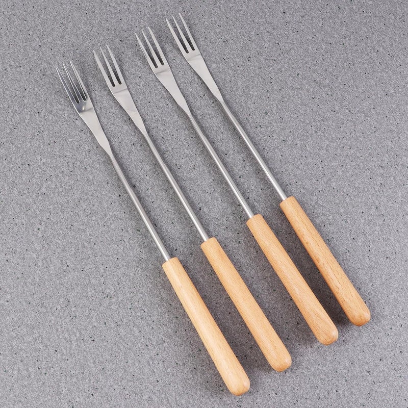 6pcs Wood Handle Stainless Steel Fondue Forks Heat-resistant Fruit Food Sticks for Outdoor Barbecue Camping Kitchen Use - Image 4