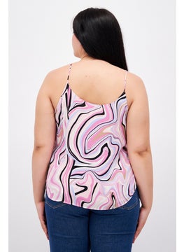 Bar III Women Scoop Neck Sleeveless Abstract Top, Pink Combo  - Image 3