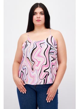 Bar III Women Scoop Neck Sleeveless Abstract Top, Pink Combo  - Image 1