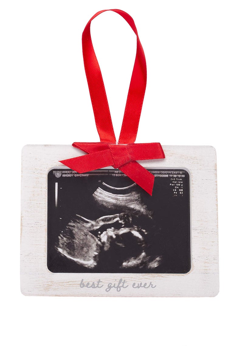 Pearhead Sonogram Picture Ornament Baby Ornament Gift for Expecting Parents Ultrasound Photo Frame Holiday Pregnancy Announcement Gift Rustic Christmas